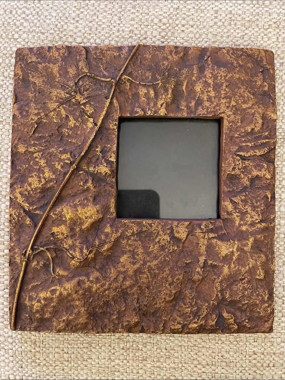 Textured Rustic Square Photo Frame in Brown with Gold Accents